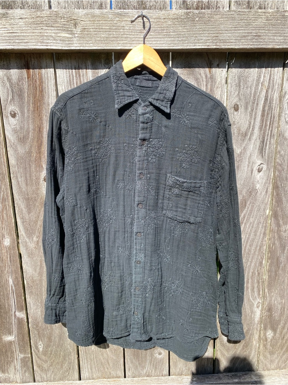 CP Shades Women's large Black Embroidered Button-Down Shirt